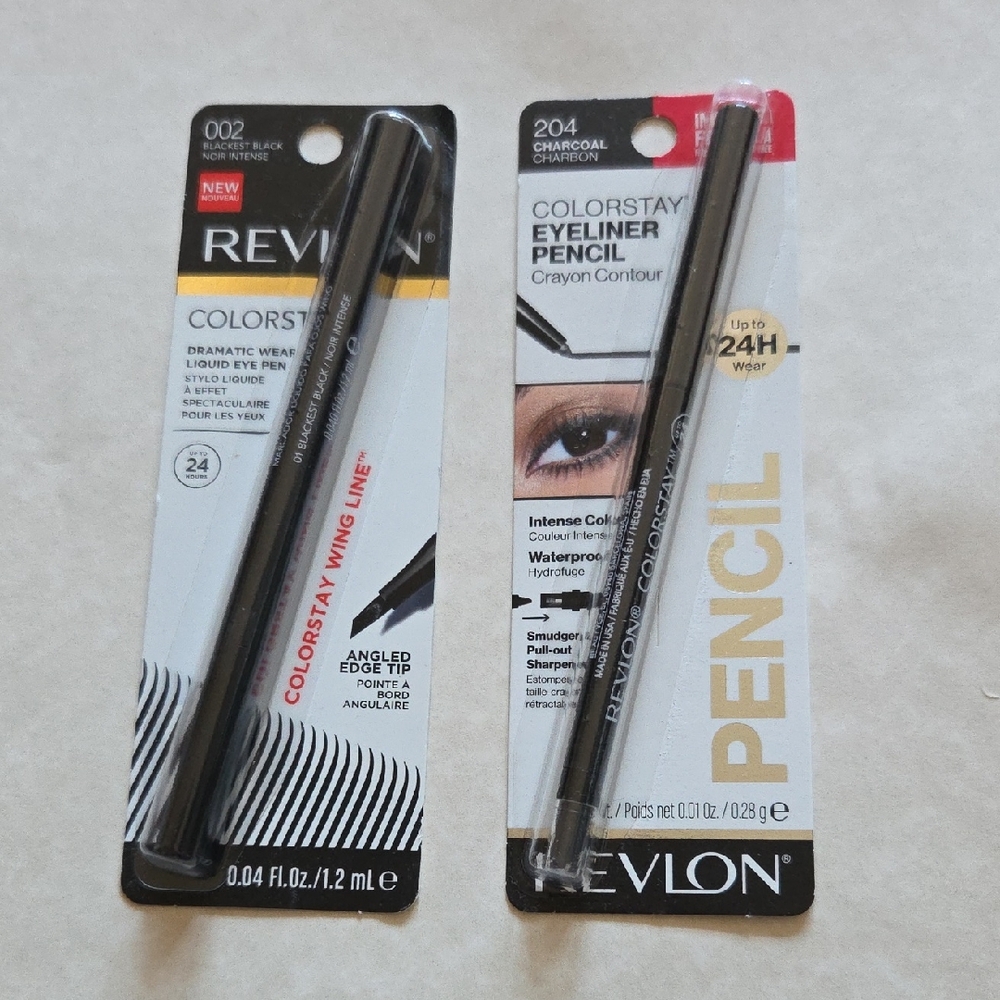 REVLON ColorStay Black Winged Liquid Liner and Charcoal Pencil Eyeliner BUNDLE